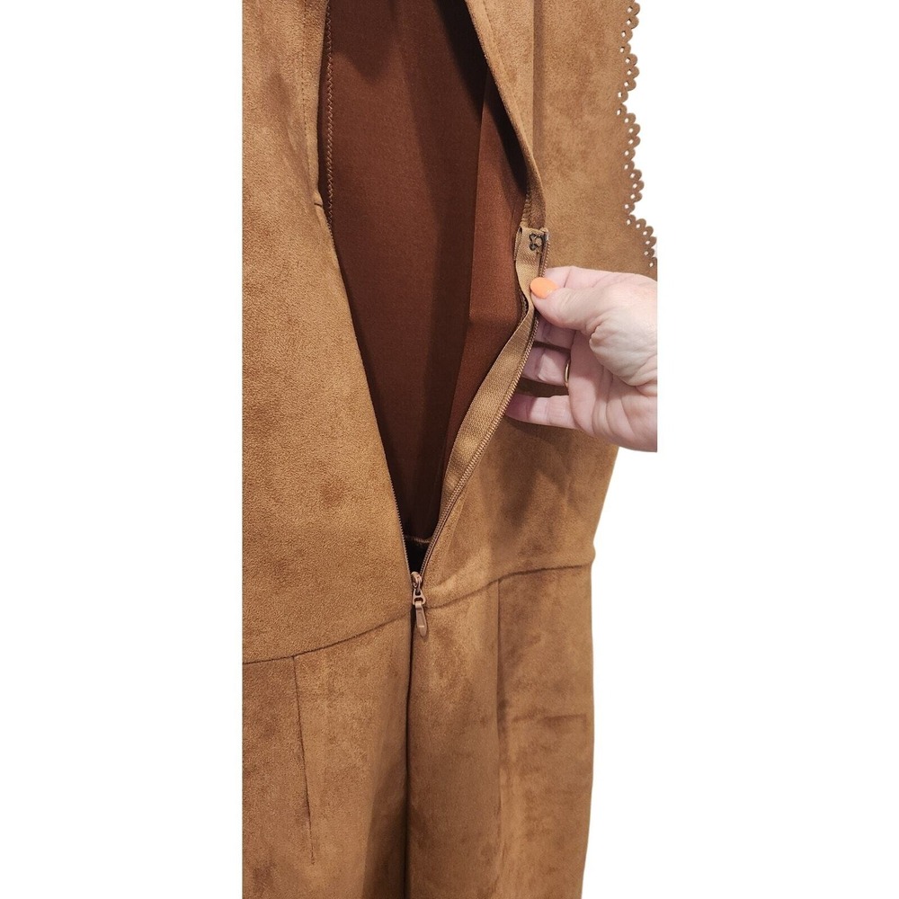 Soieblu Suede Feel Mock Neck Laser Cut Dress Brown Size Medium - Picture 5 of 8